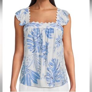 Lilly Pulitzer Gyah sleeveless Floral Blue and White Top XL